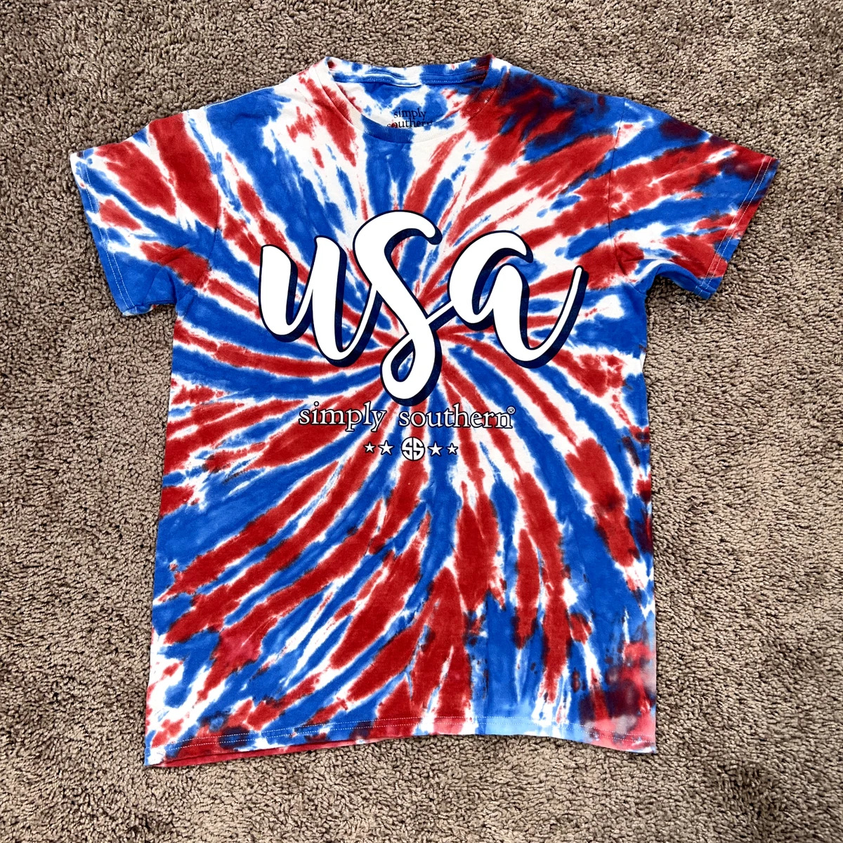 red white and blue tie dye shirt womens