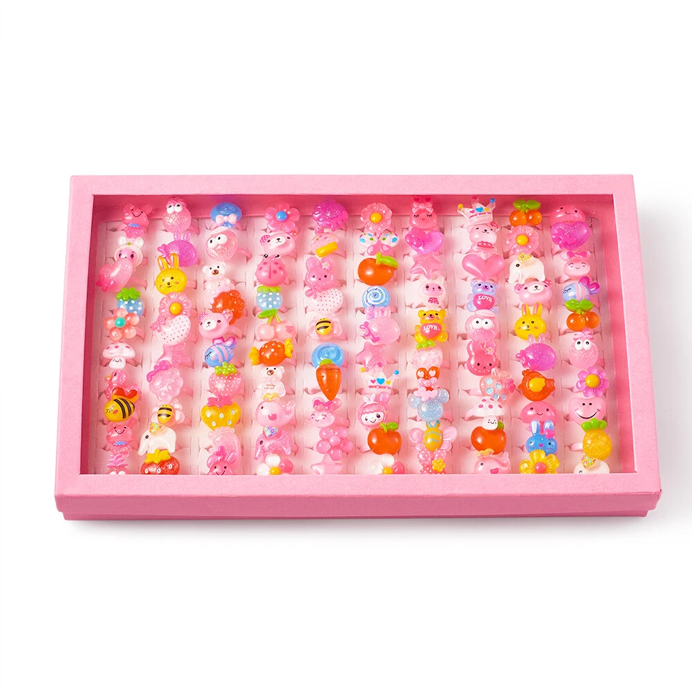 100pcs Colorful Cute Jewelry Plastic Kids Rings For Girls DIY Craft Making 14mm