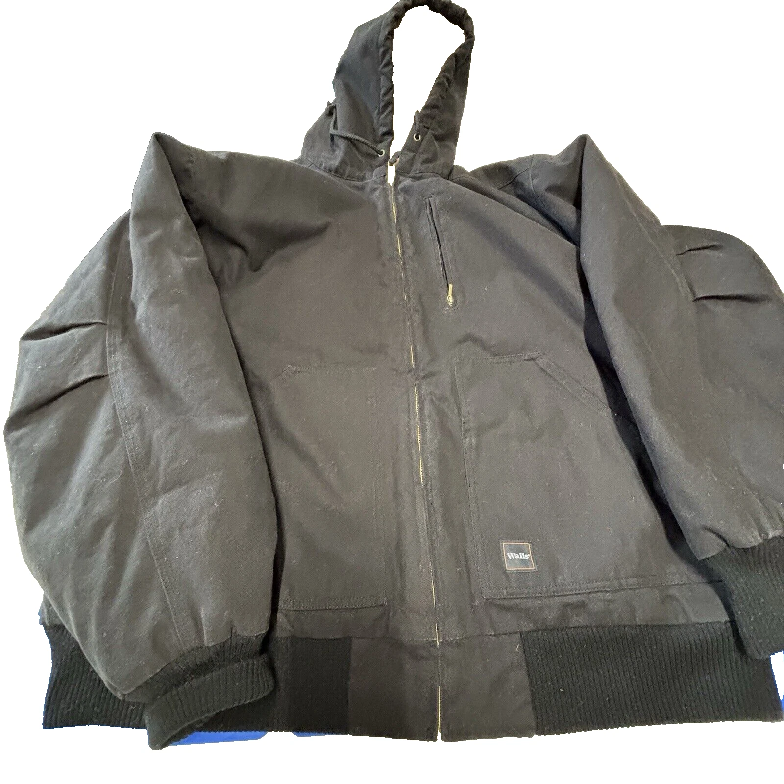 Walls Jacket Mens 2XL Sherpa Canvas Utility Barn Coat Black Hooded Workwear