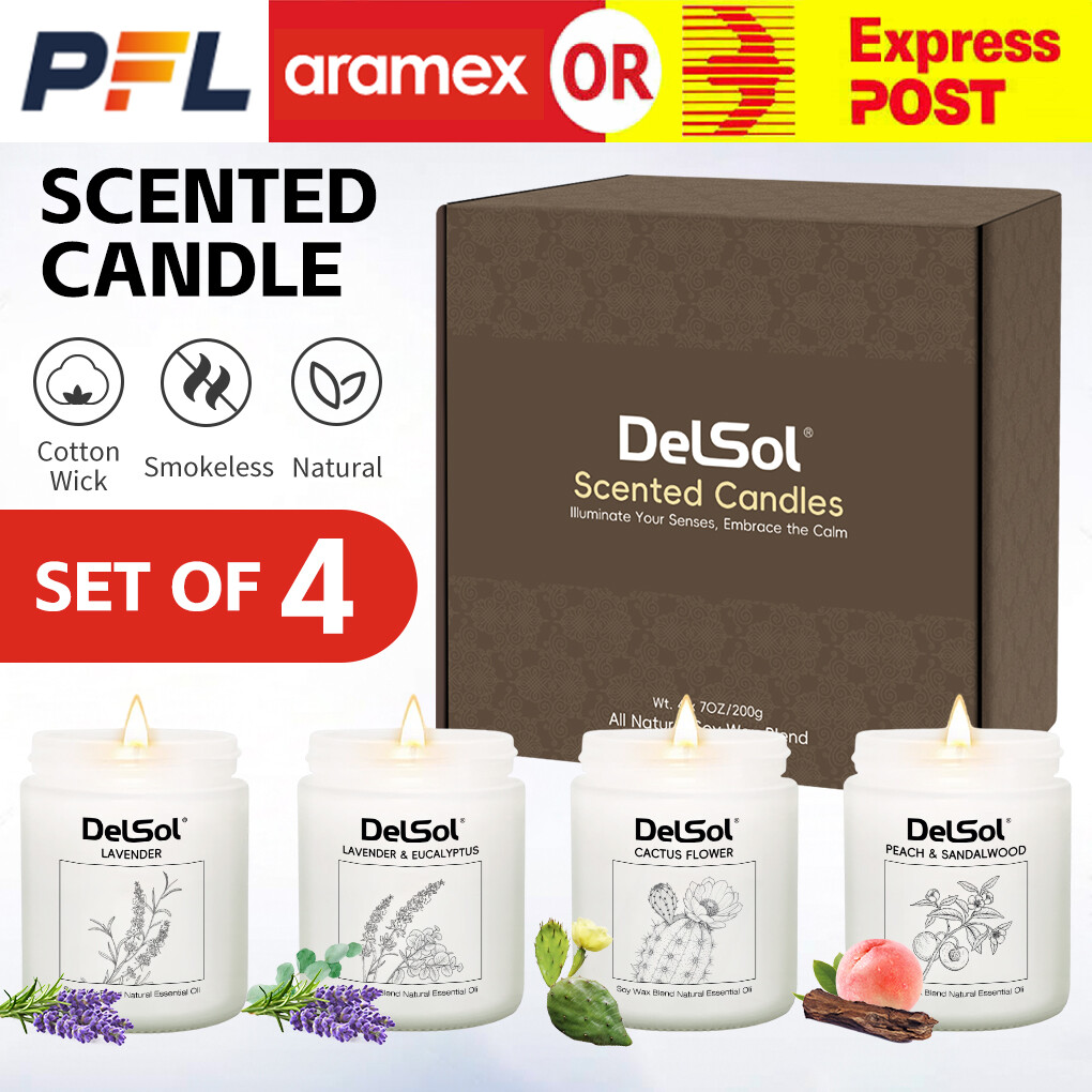 4Pack Scented Candles 28oz Lavender Eucalyptus Cactus Flower Oriental & Wood