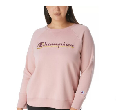 Champion Powerblend Classic Logo Print Sweatshirt Pink Beige Plus