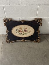 Antique Victorian Period Flower Themed Wood Fabric Wall Hanger 21x14in