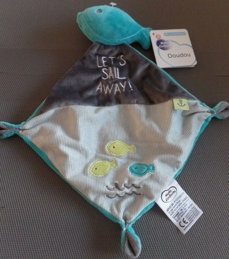T3N / doudou poisson plat bleu let's sail away MOTS D'ENFANTS neuf - Photo 1/1