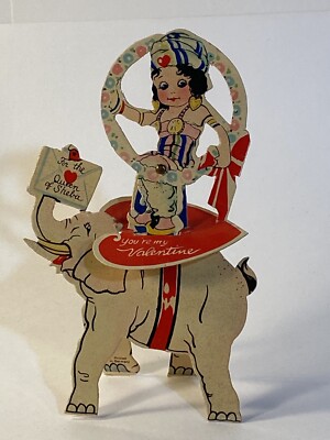 Valentines Card Standing Queen Of Sheba On Elephant Made In Germany