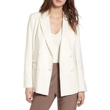 Leith White Linen Double Breasted Blazer