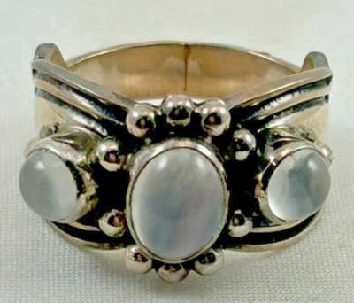 Vintage Sterling Silver Navajo D CADMAN Moonstone Ring Size 7.25  