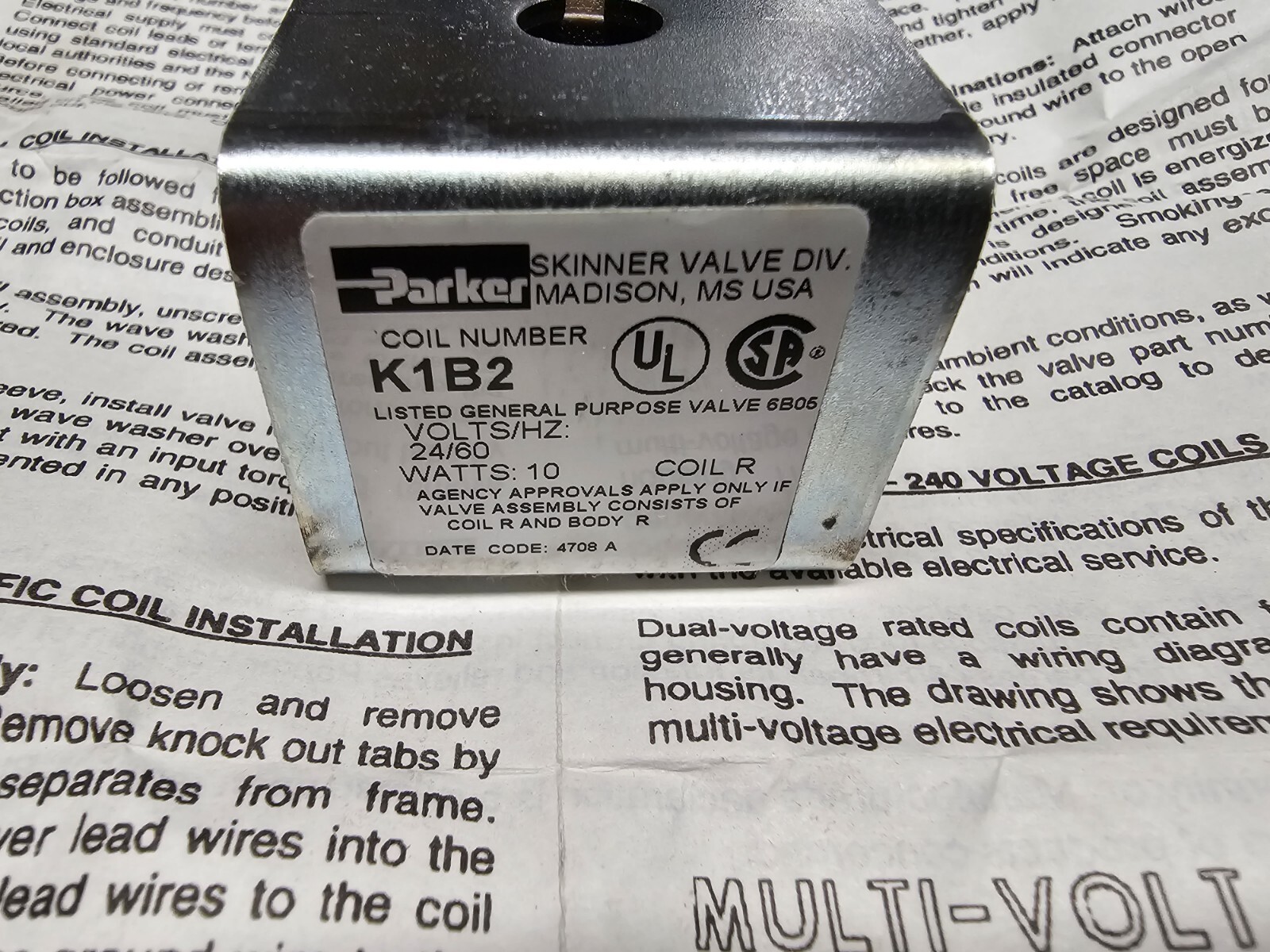 Parker RK1B2 Replacement Coil with Junction Box