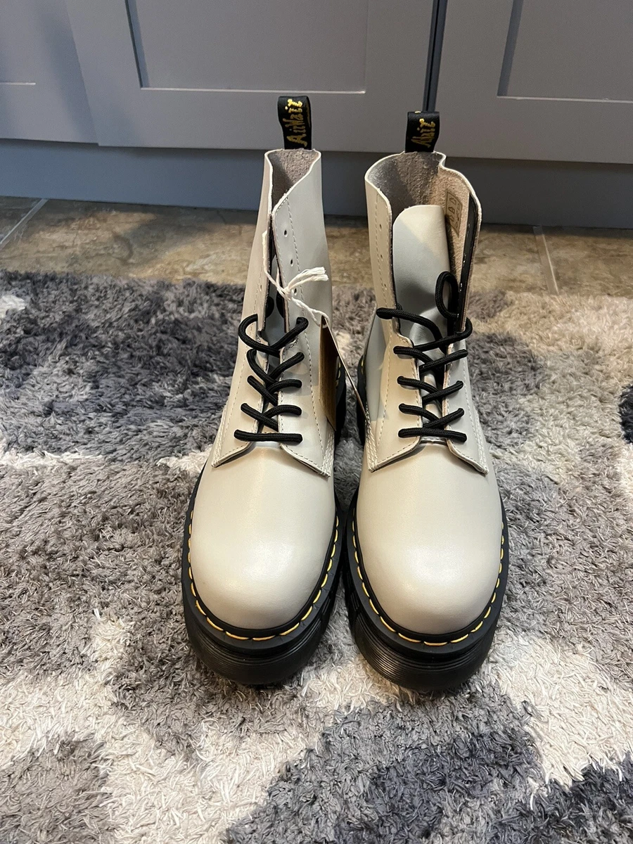 Dr. Martens Audrick 8-Eye Boot Grey Platform Lace Up Leather Sz 10