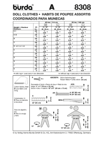 Burda Easy SEWING PATTERN 8308 Dolls Clothes In 2 Sizes, 12-14" & 16-18" - Picture 3 of 3