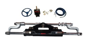 New Hydraulic Outboard Motor Steering Kit Up to Max 300HP New Hydraulic Steering Kit Fits most makes of Outboard Engines Up to Max 300HP Hydraulic steering system designed for use with boats powered by single outboard motors up to 300 hp. Ideal for skiffs, center consoles, bass boats and runabouts. (735850571041)