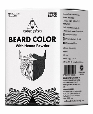 Urbangabru Beard Color With Henna Power For Men, Black 70gm