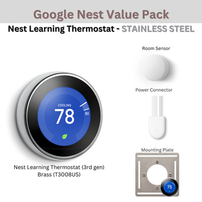 VALUE PACK: Nest Learning Thermostat 3rd gen + 1x Room Sensor + Power Connector