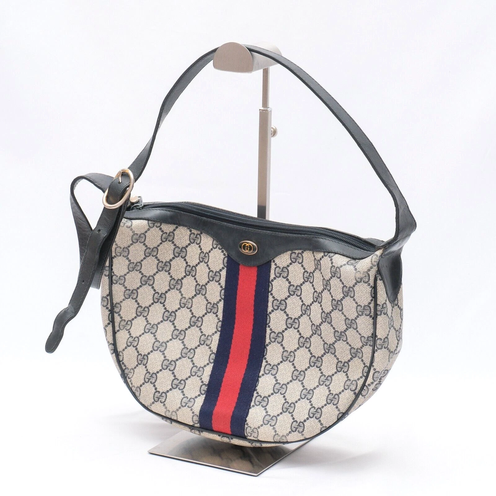 Sac à main bandoulière vintage Gucci bandoulière GG Sherry Line PVC cuir authentique
