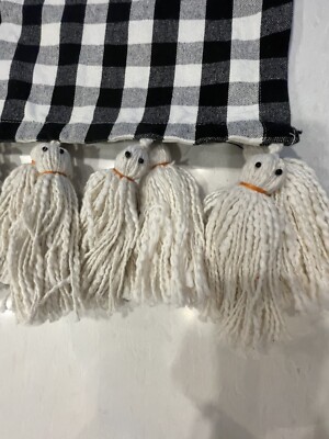 Cynthia Rowley 16 x 72'' Halloween Ghost Tassel Buffalo Check Plaid Table Runner