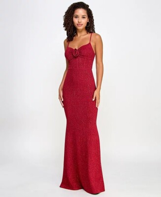 BCX Juniors' Rose-Trim Bustier Gown Red Size XL $89