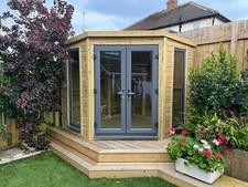 GARDEN CORNER SUMMER HOUSE TANALISED SUPER HEAVY DUTY 8X8 19MM T&G. 3X2 UPVC