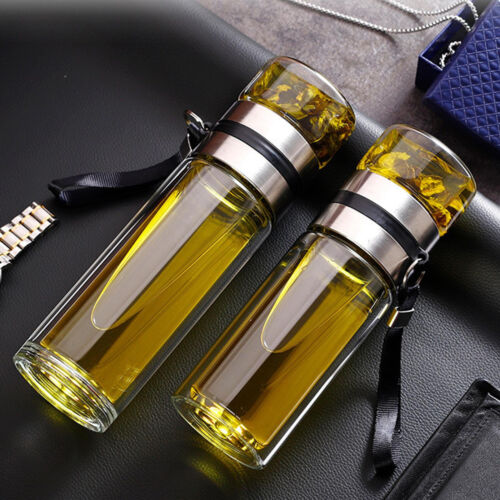 Portable Travel Tumbler Water Bottle Tea Cup Double Insulated Glass Tea Infuser