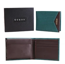 Guess Men's Leather Debossed Faux Crocodile RFID Billfold Wallet 31GU220038