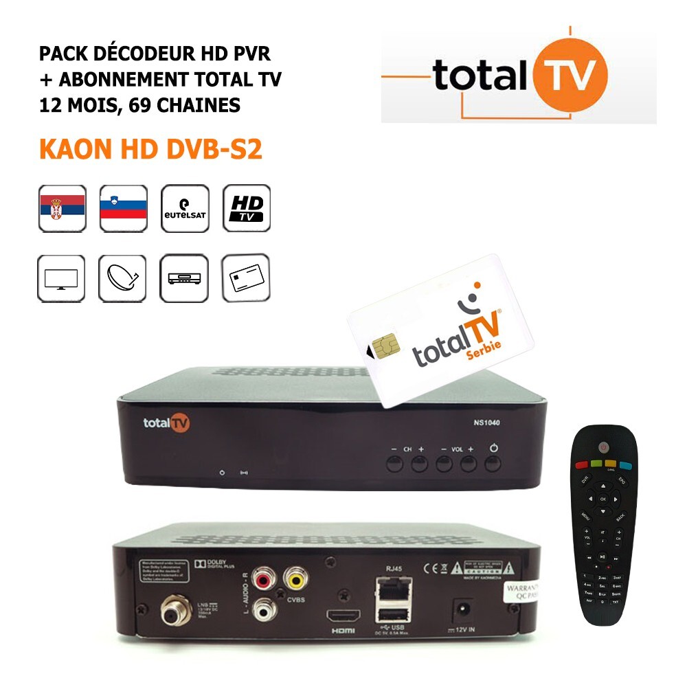 Décodeur Satellite HD PVR Kaon solution TV sans coupure avec abonnement un an
