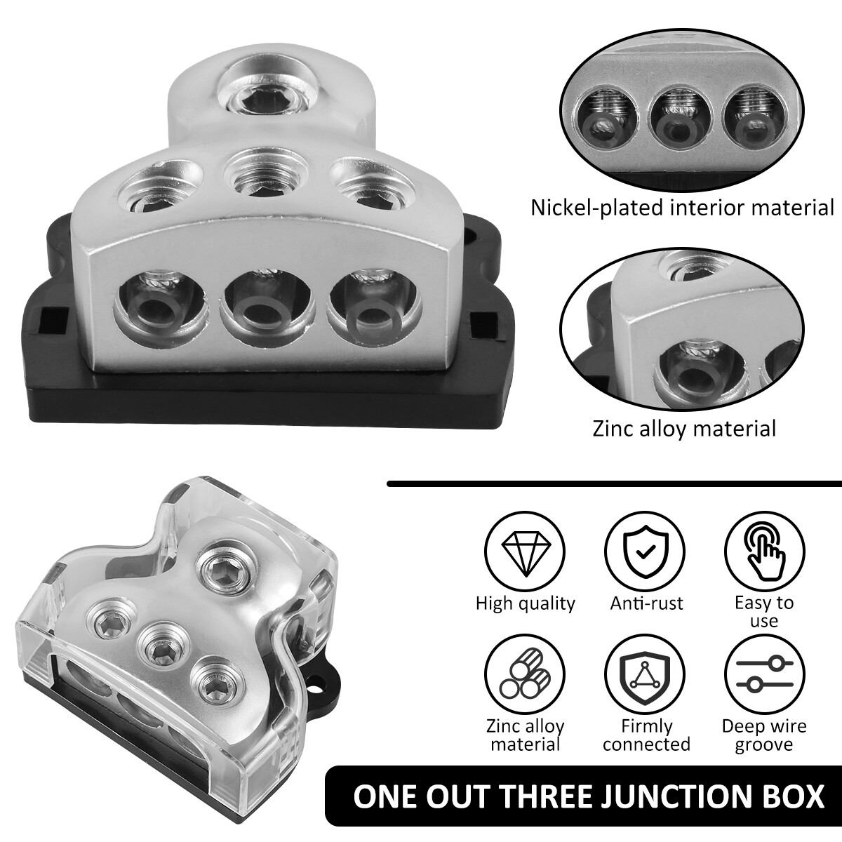 3 Way Power Distribution Block Zinc Car Audio Wire Splitter 1x0 Gauge in/3X4 eBay