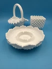 Vintage Fenton Hobnail Milk Glass Lot Of 3 Planter Vase Basket Candle Holder
