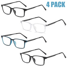 4 PACK Ultralight Reading Glasses Anti Blue Light Eyeglasses Rectangle Readers