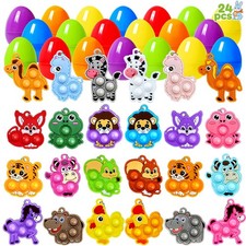 Prefilled Easter Eggs for - 24 Pack Pre Filled Eggs Bulk with Mini Animal Pop...