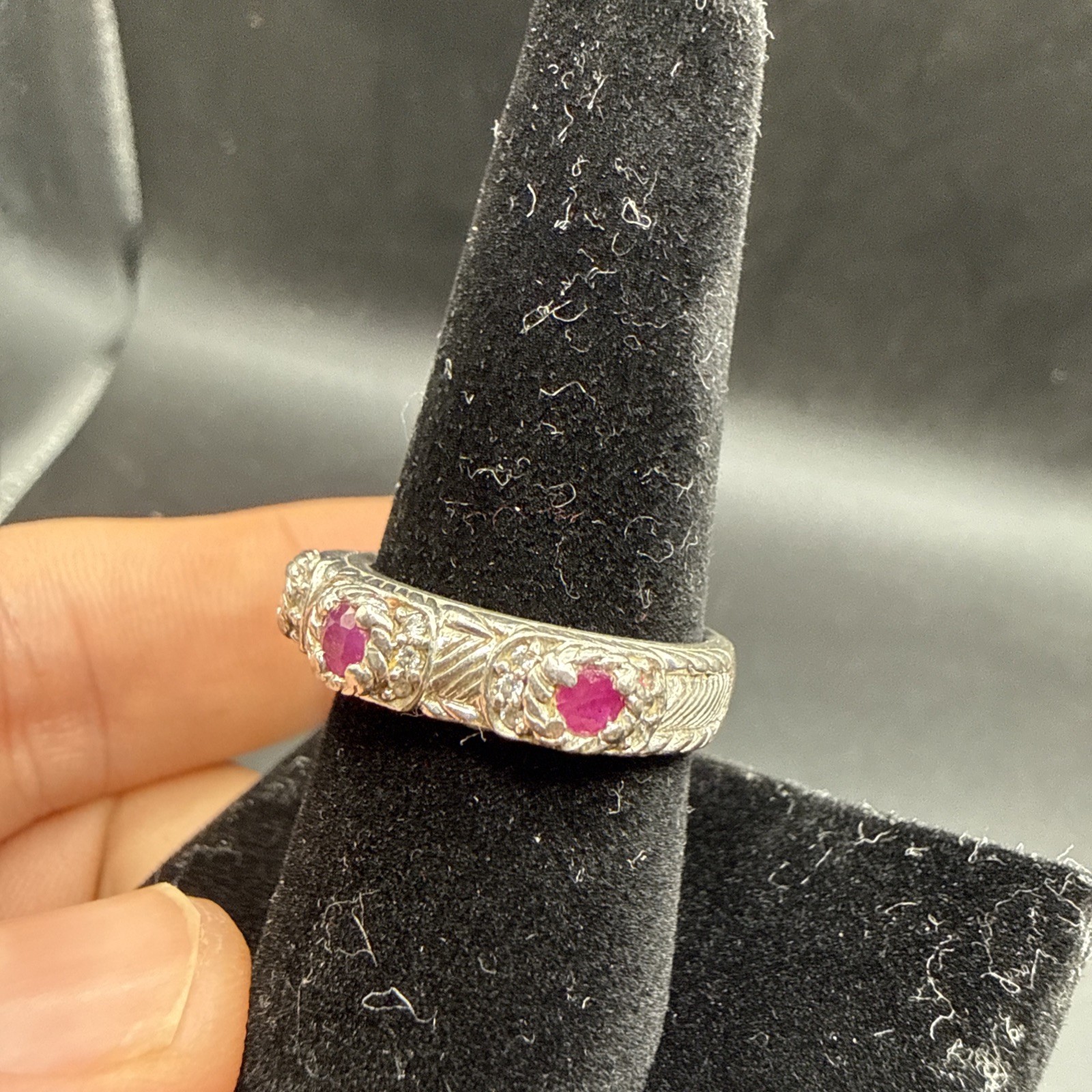 Judith Ripka Sterling Ruby Ring With Crystal/CZ A… - image 3