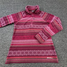Eddie Bauer Pullover Womens XS Pink Fair Isle Fleece 1/4 Zip Long Sleeve Hiking
