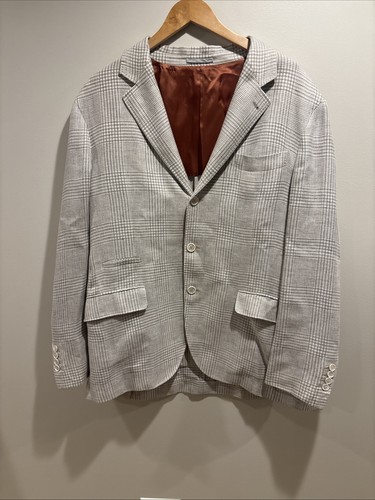 Brunello Cucinelli glen plaid Men's Linen-Wool-Silk Blazer Size XL