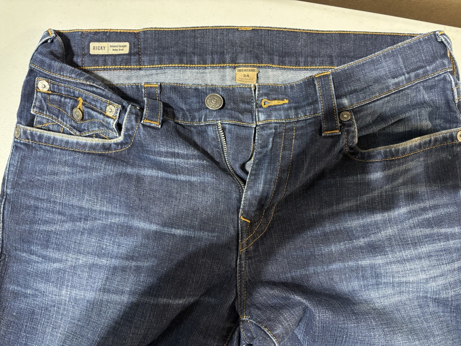 True Religion Ricky Straight Jeans Men’s Size 34 Blue Denim Pockets thumbnail 2