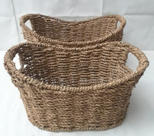 Vintage Wicker Nesting Baskets Lot of 2 Boho Rustic Cottage Country