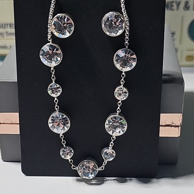 LACN Silver Crystal bracelet Earrings Jewelry Set Clear Round Stone