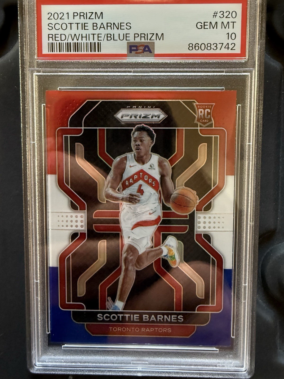 Scottie Barnes 2021-22 Panini Prizm 320 Red White Blue RC Rookie PSA 10 Raptors