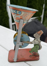 Vintage 1940s J Chein Busy Mike Monkey Tin Litho Mechanical Sand Toy USA 8"