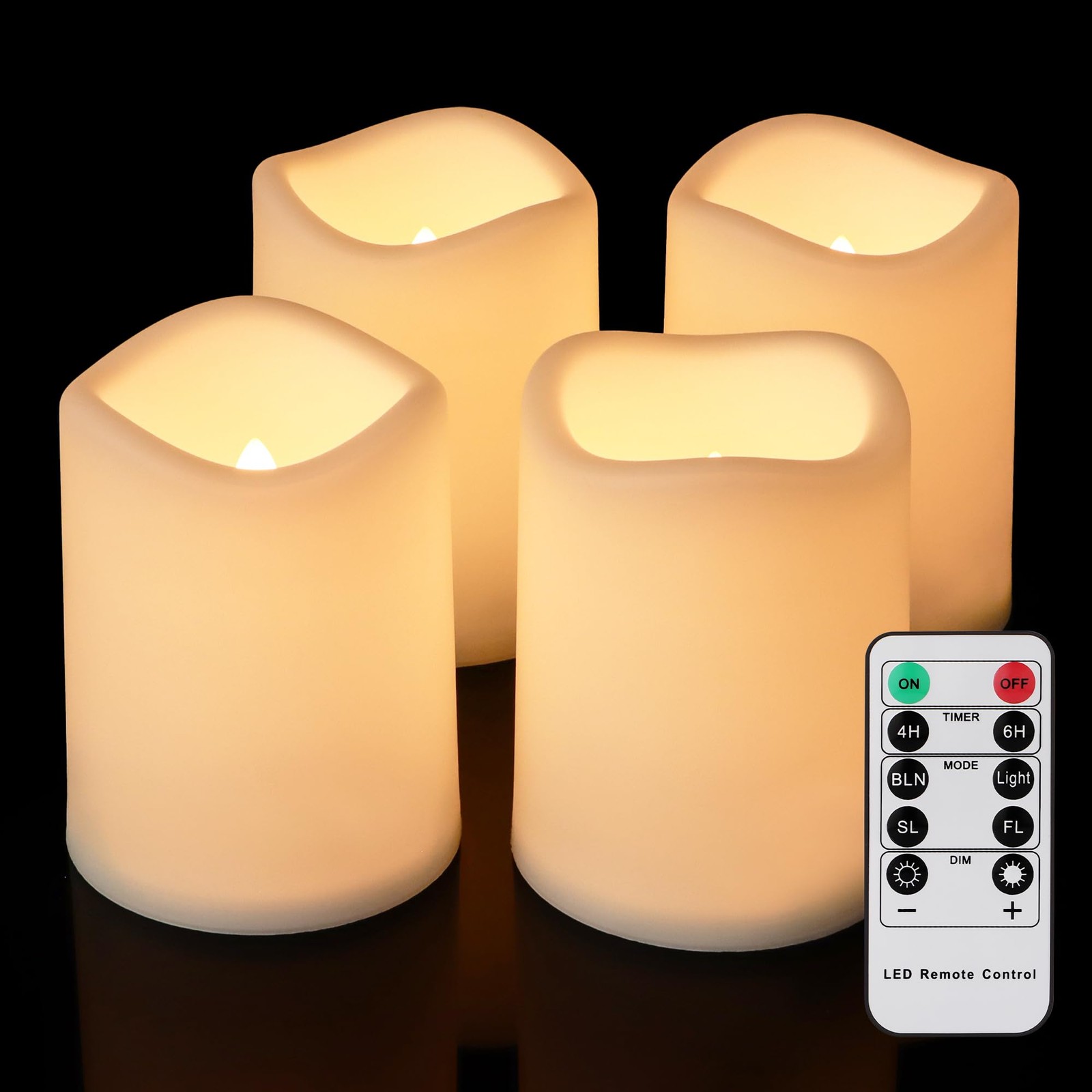 Bougies LED extérieures avec télécommande lot de 4 étanches pour terrasse et jardin