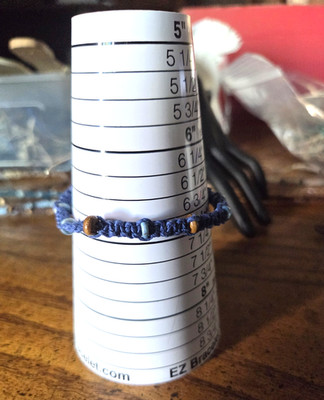 BoHo Blue hemp bracelet w/ blue beads.  small women's 7 inch adjustable  M3031