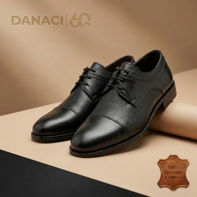 Premium Black Leather Cap Toe Derby Shoes - Elegant Men s Formal Business