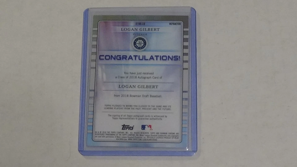 2018 BOWMAN CHROME CLASS 2018 REFRACTOR AUTO LOGAN GILBERT SER #D ( 249 OF 250 ) - Image 4 of 4