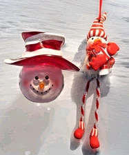 SNOWMAN LUCITE HEAD & PIPE CLEANER DOUGH BODY GIFTER 2 Christmas Tree Ornaments