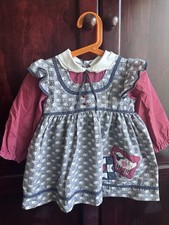 Vintage Baby Girls Dress Sheep Polka Dot Ruffles Bow 12-24 Months Cottage