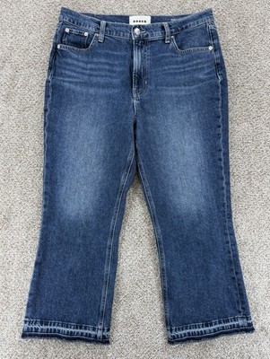 Boden The Mid Rise Baby Kick Jeans Womens 30 Blue Released Raw Hem Ankle Crop