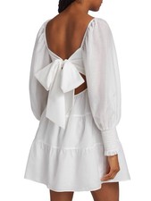 Alice + Olivia White Rowen Tiered Tie Back Cotton Silk Babydoll Mini Dress M