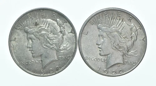 1922 & 1922-S Peace Silver Dollar $1 Bullion Collection Lot *130