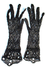 Vintage 1950s Black Dressy Wrist Gloves Size S Crocheted Lace