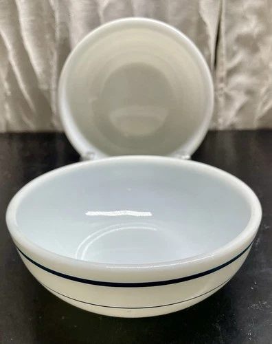 Vintage Anchor Hocking Fire King, Pyrex/ Corning, Blue Stripe, White Bowl Glass