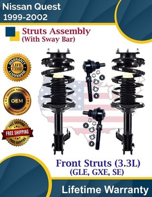 New OE Front Struts W/Sway Bar For 1999-2002 Nissan Quest 3.3L Lifetime Warranty