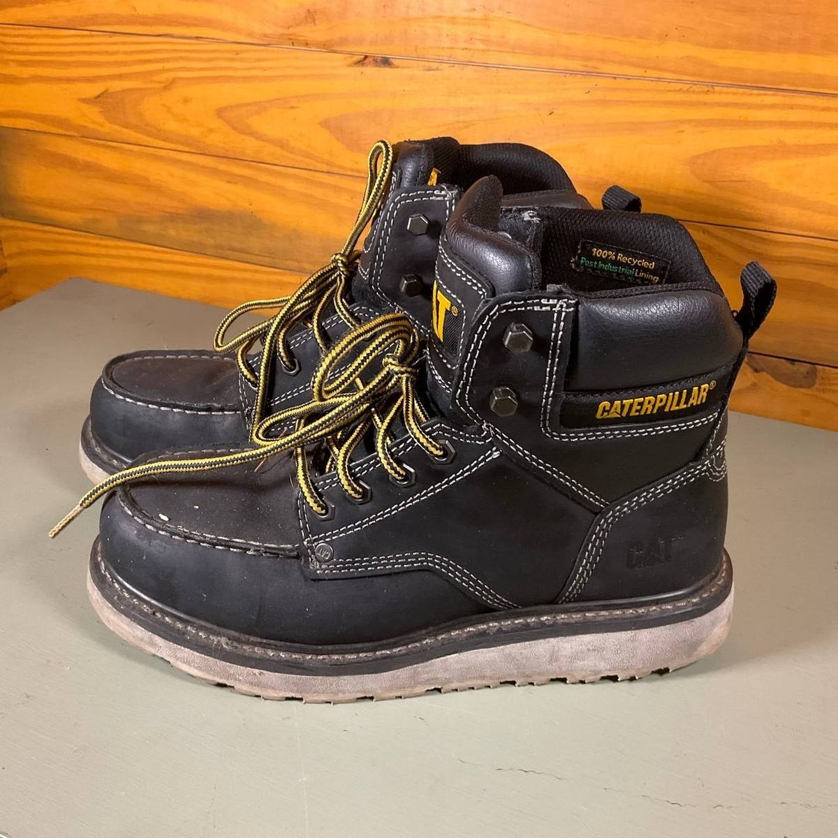 Caterpillar‎ CAT Steel Toe Work Shoes Mens Black Leather Lace Up 10 Wide CAT Footwear Men main image 3