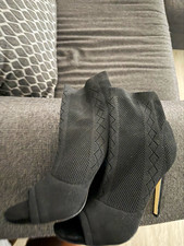 Women’s Ankle Sock Boot Black Knit Synthetic Open Toe Slip On Stiletto 7