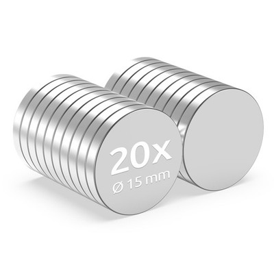 20x Neodym Magnete rund 15x2mm - NiCuNi-Beschichtung - Extrem Stark
